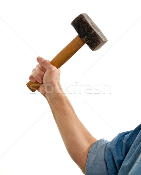 Senior man holding a large hammer Stock photo © backyardproductions