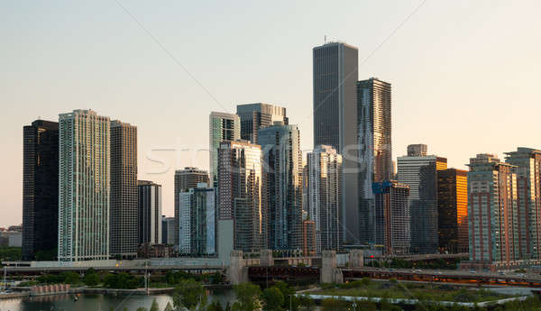 Сток-фото: закат · Чикаго · пирс · Skyline · небе · синий