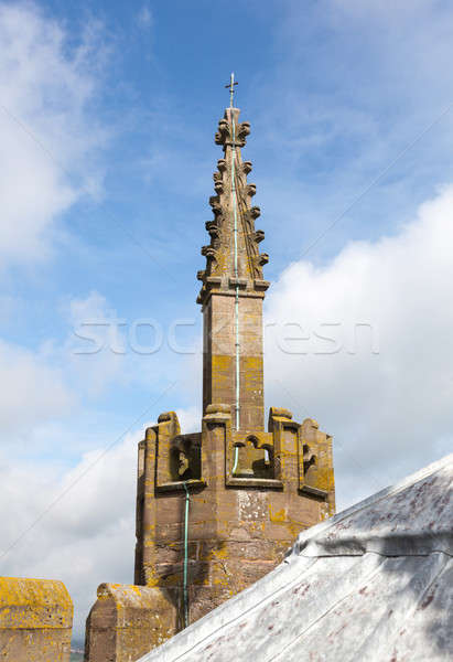 Carved spire on tower of Ludlow parish church Stock photo © backyardproductions