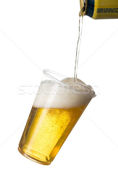 Złoty piwo jasne pełne piwa jednorazowy plastikowe kubek Zdjęcia stock © backyardproductions
