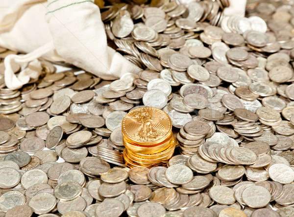 Bag of silver and gold coins Stock photo © backyardproductions