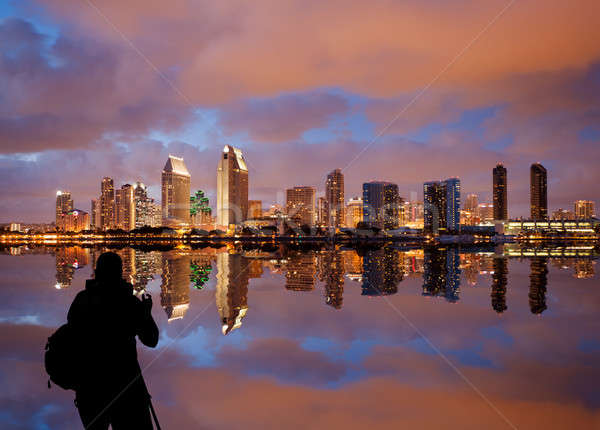 San Diego linha do horizonte crepúsculo mar cityscape centro da cidade Foto stock © backyardproductions