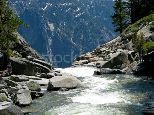 River dropping off edge of Yosemite Falls Stock photo © backyardproductions