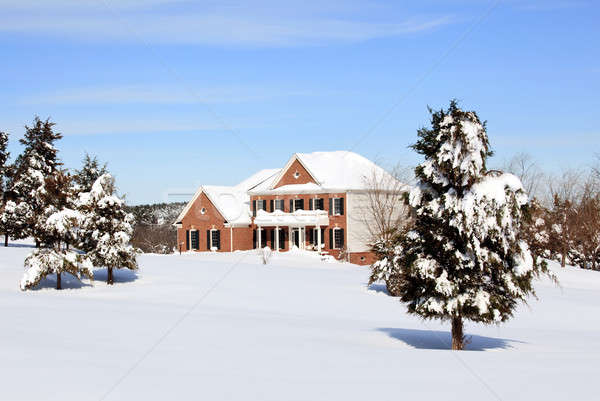 Modern casa familiei zăpadă acasă cer familie Imagine de stoc © backyardproductions