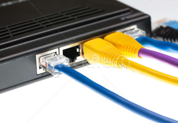 Kábelek router zárt makró fókusz internet Stock fotó © backyardproductions