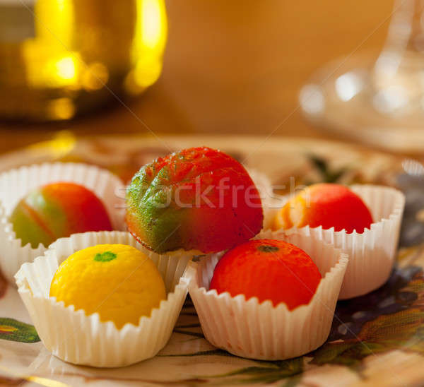 Makro Bild Marzipan Obst Süßigkeiten Stock foto © backyardproductions