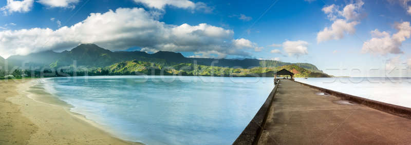 Szélesvásznú panoráma móló Hawaii nagyfelbontású hajnal Stock fotó © backyardproductions