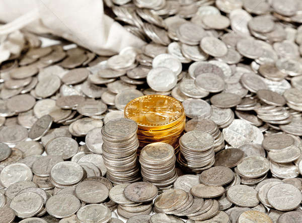 Worek srebrny złote monety starych Zdjęcia stock © backyardproductions