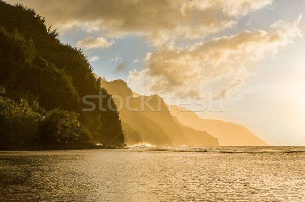 Sunset along Na Pali coast from Ke'e Beach Stock photo © backyardproductions