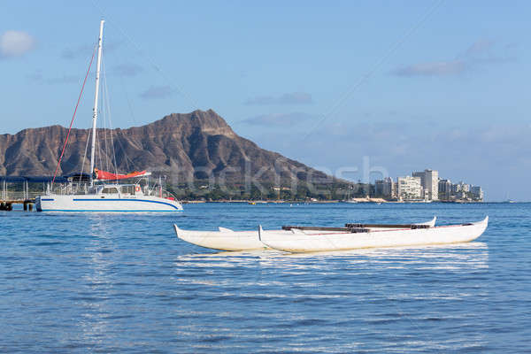 Boat docked by Diamond Head Waikiki Hawaii Stock photo © backyardproductions