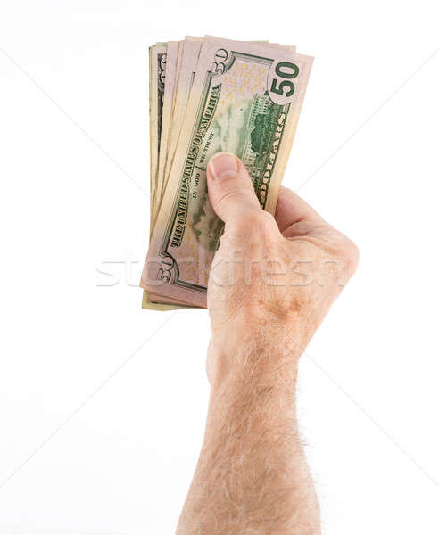 Stock photo: Caucasian ethnicity hands holding fan of US dollar bills