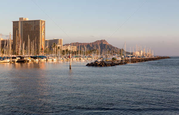 Yachts in Ala Moana harbor frame Diamond Head Stock photo © backyardproductions