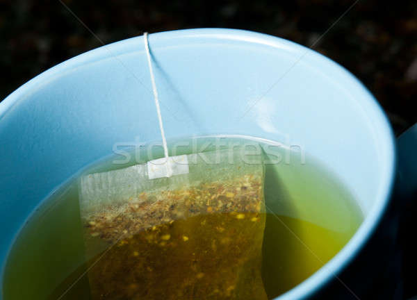 Stok fotoğraf: Yeşil · çay · sıcak · su · mavi · fincan · makro · kupa