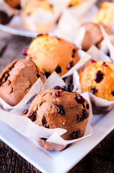 Házi készítésű piskóta édes csokoládé aszalt fókusz Stock fotó © badmanproduction