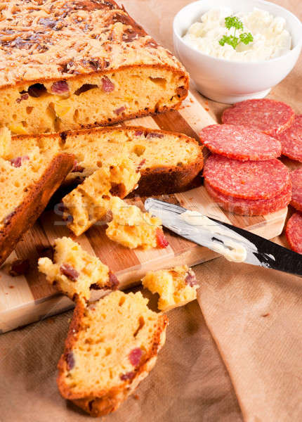 Homemade bread and salami Stock photo © badmanproduction