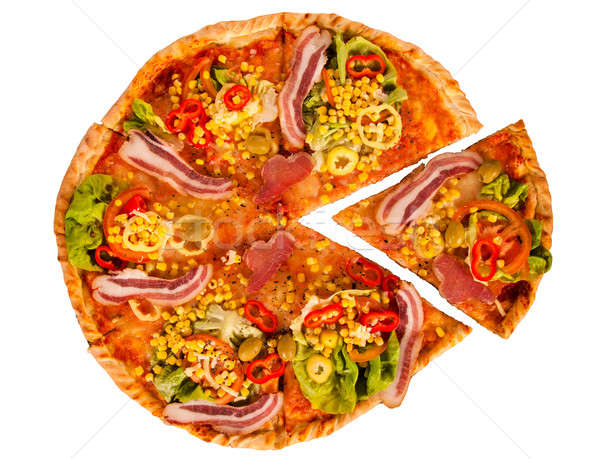 Stockfoto: Geheel · pizza · geïsoleerd · witte · voedsel · kaas