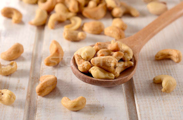 Foto stock: Anacardo · nueces · mesa · cucharón · textura