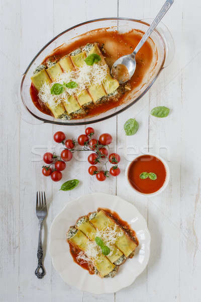 Cannoli with spinach and cheese Stock photo © badmanproduction