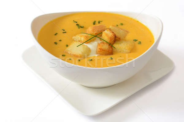 Foto stock: Calabaza · sopa · cuscurro · aislado · blanco · pan