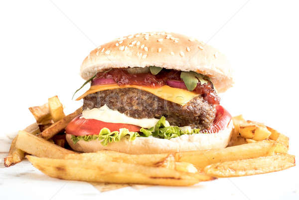 Nagy marhahús hamburger közelkép francia étel Stock fotó © badmanproduction