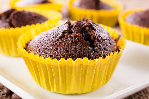 Foto stock: Doce · bolo · de · chocolate · chocolate · bolinhos · café