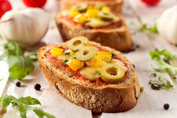 Close up to vegetarian bruschetta Stock photo © badmanproduction