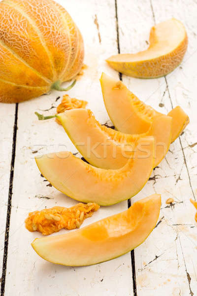 Foto stock: Melón · rebanadas · dulce · orgánico