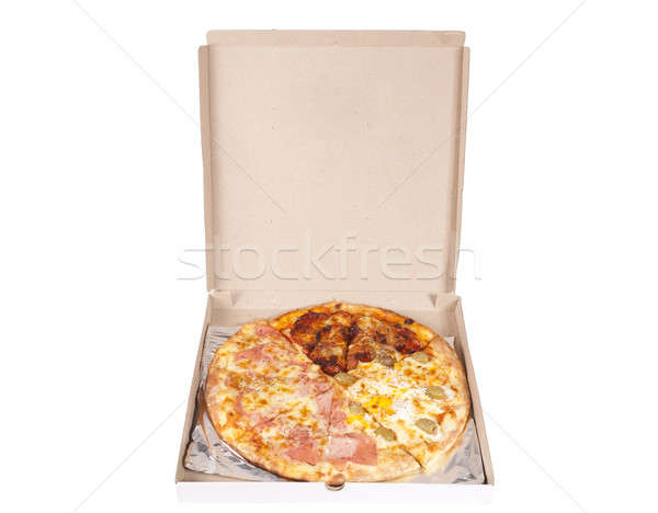 Caja de pizza aislado blanco textura pizza fondo Foto stock © badmanproduction