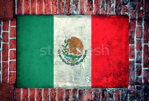 Mexikói zászló öreg téglák fal háttér Stock fotó © badmanproduction