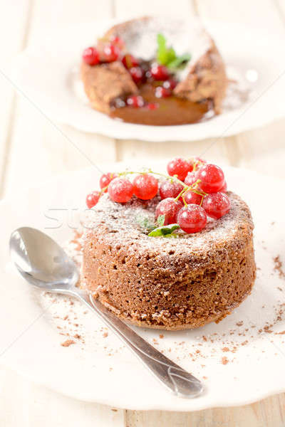 Słodkie lawa ciasto selektywne focus front owoców Zdjęcia stock © badmanproduction