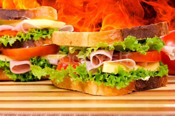 Stock foto: Sandwich · Zeit · selektiven · Fokus · Feuer · home · grünen