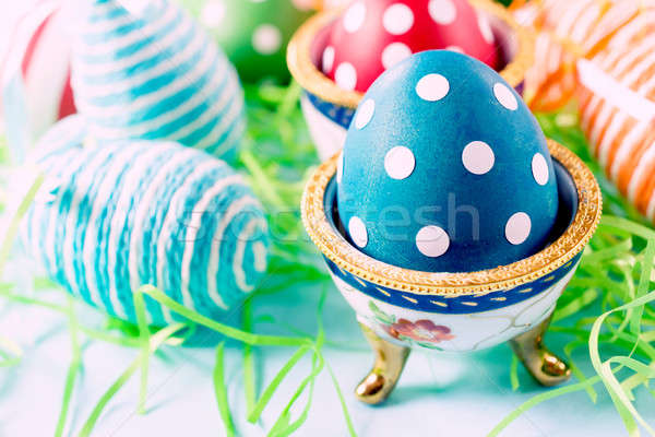 Renkli noktalı yumurta seçici odak mavi Stok fotoğraf © badmanproduction