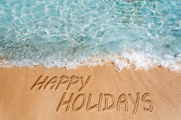 Foto stock: Feliz · férias · assinar · areia · da · praia · praia · textura