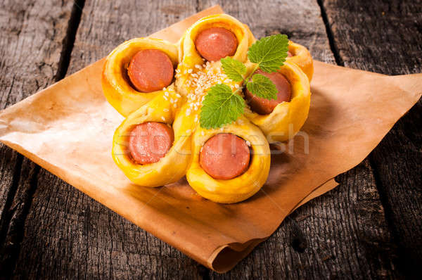 Stock fotó: Hot · dog · idő · mini · kolbászok · friss · sült