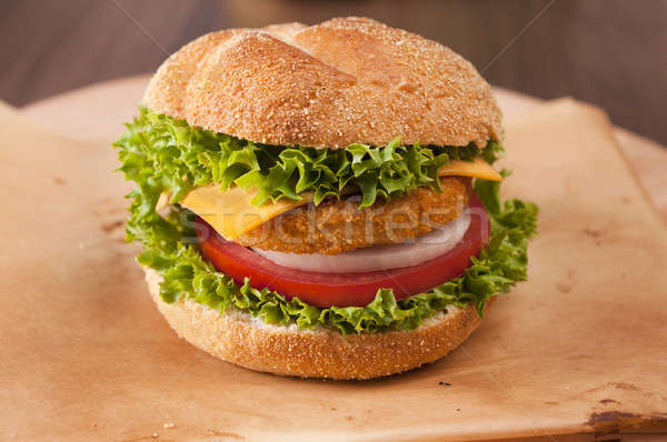 Stockfoto: Vers · vis · hamburger · groenten · diner · sandwich