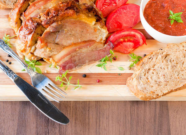Hús disznóhús sajt szalonna szelektív fókusz étel Stock fotó © badmanproduction