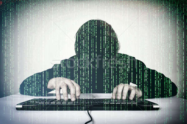 Hacker eingeben Tastatur spöttisch Technologie Sicherheit Stock foto © badmanproduction