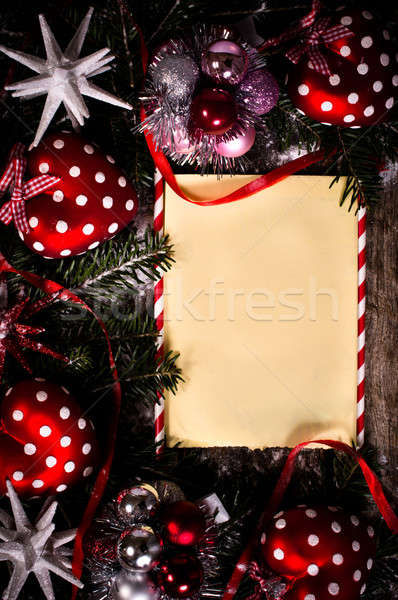 [[stock_photo]]: Vacances · accueil · papier · vierge · Noël · décorations · bois