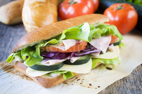 Foto stock: Presunto · sanduíche · grande · saboroso · foco · comida