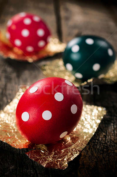 Retro tojások szelektív fókusz elöl pontozott húsvéti tojás Stock fotó © badmanproduction