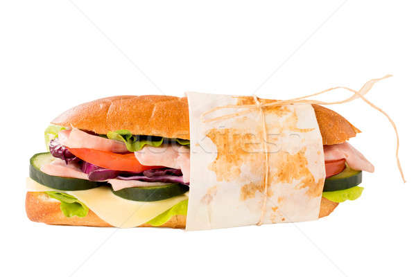 Stockfoto: Sandwich · geïsoleerd · groot · ham · witte · voedsel