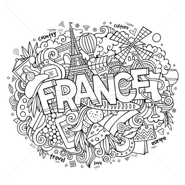 Stock photo: France country hand lettering and doodles elements