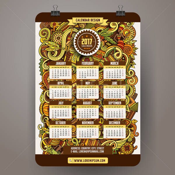 Stock photo: Cartoon doodles Africa 2017 year calendar template