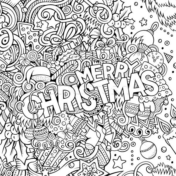 Stock photo: Cartoon cute doodles hand drawn Merry Christmas illustration