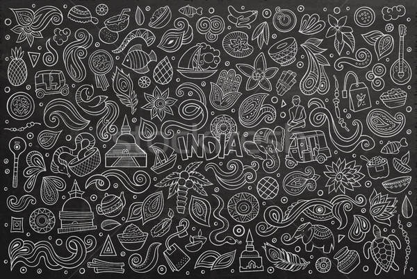 Vector doodle cartoon set of Indian objects Stock photo © balabolka