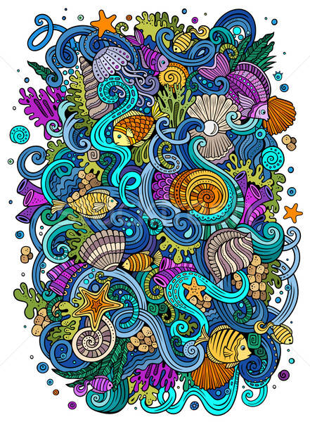 Cartoon hand-drawn doodles Underwater life illustration Stock photo © balabolka