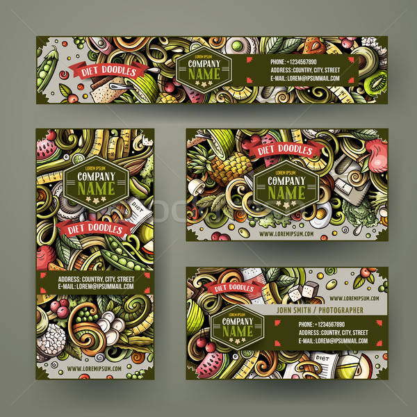 Corporate Identity vector templates set design with doodles hand drawn Diet food theme Stock photo © balabolka