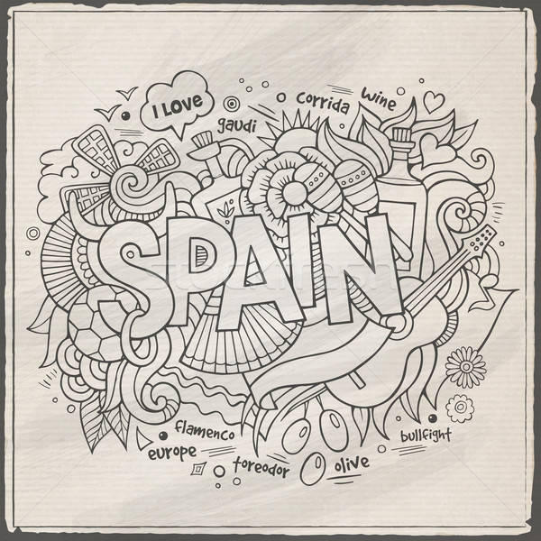 Spain hand lettering and doodles elements background Stock photo © balabolka