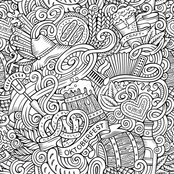 Cartoon cute doodles hand drawn Octoberfest seamless pattern Stock photo © balabolka
