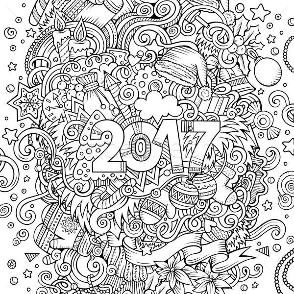 Cartoon cute doodles hand drawn New Year illustration Stock photo © balabolka